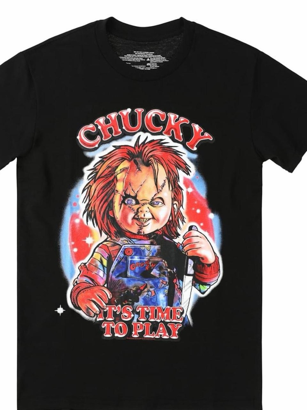 Chucky Graphic Tee - Black with Red & Blue Print
